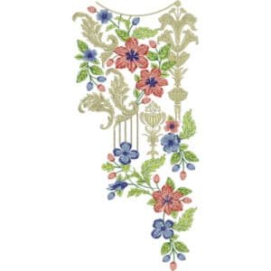 Elegant Floral Architectural Neckline Embroidery Design with Ornamental Baroque Motifs