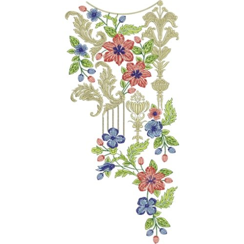Elegant Floral Architectural Neckline Embroidery Design with Ornamental Baroque Motifs