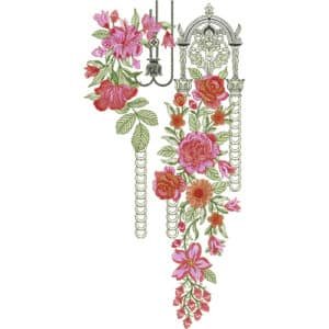 Luxury Floral Chandelier Neckline Embroidery Design with Ornamental Hanging Beads