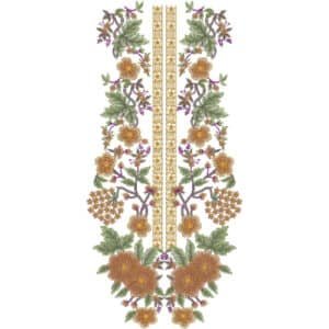 Elegant Symmetrical Rose Floral Neckline Embroidery Design with Ornamental Scrollwork