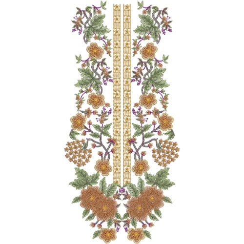 Elegant Symmetrical Rose Floral Neckline Embroidery Design with Ornamental Scrollwork