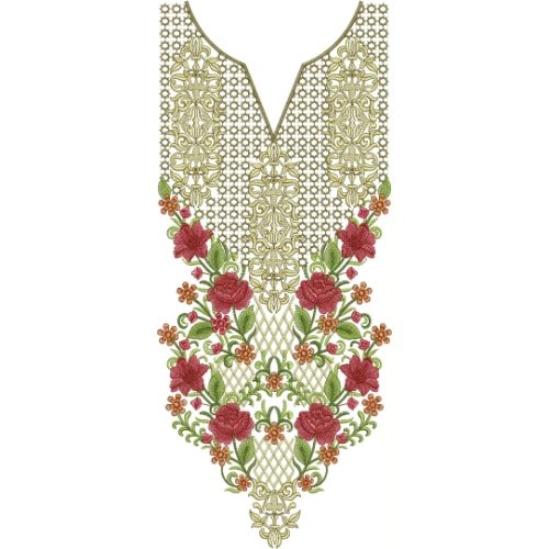 Elegant Golden Lattice Rose Neckline Embroidery Design for Luxury Ethnic Wear