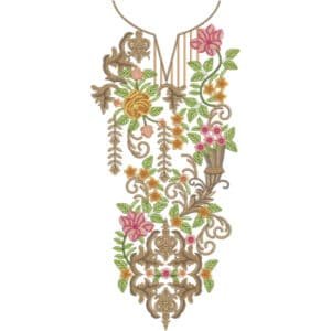 Luxury Floral Baroque Embroidery Neckline Design with Ornamental Scrollwork