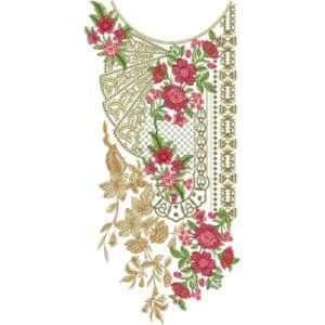 Elegant Floral Paisley Embroidery Neckline Design with Geometric Border