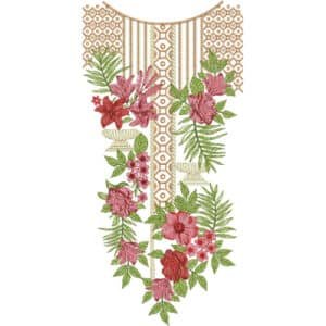 Luxury Floral Embroidery Neckline with Geometric Honeycomb Pattern and Hanging Thread Details