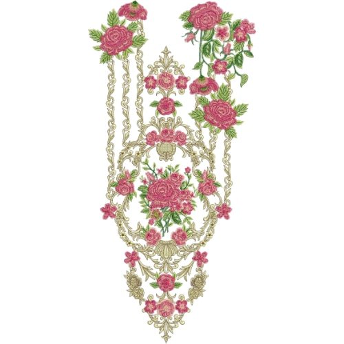 Luxury Floral Rose Bridal Neckline Embroidery Design with Elegant Baroque Ornament