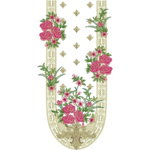 Elegant U-Shape Floral Rose Neckline Embroidery Design with Royal Border for Bridal and Formal Wear