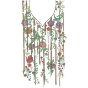 Elegant V-Neck Floral Hanging Embroidery Design with Multicolor Botanical Pattern for Modern Dresses