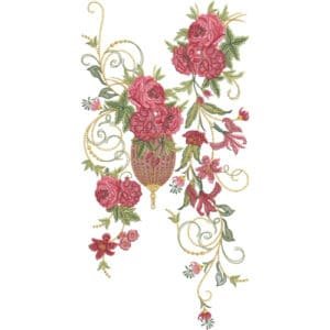 Elegant Floral Pot Style Neckline Embroidery Design with Rose and Lily Vine Pattern
