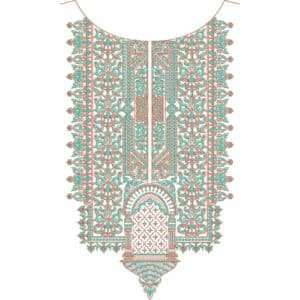 Traditional Mughal Style Heavy Embroidered Neckline Design with Geometric and Floral Pattern