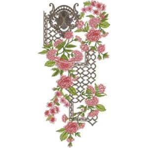 Elegant Asymmetrical Rose Neckline Embroidery Design with Vintage Lattice Ornament