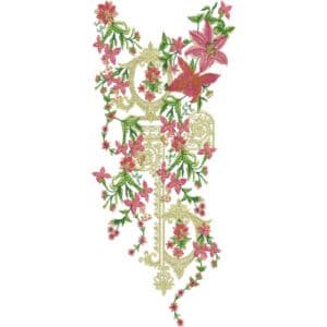 Luxury Lily Floral Neckline Embroidery Design with Elegant Ornamental Frame