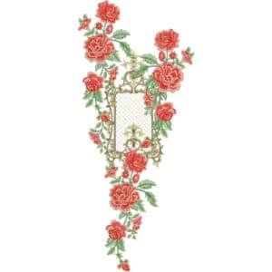 Elegant Rose Frame Neckline Embroidery Design with Hanging Floral Vine Pattern
