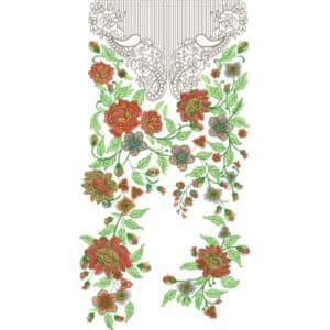 Elegant Floral Drop Neckline Embroidery Design with Multicolor Rose and Hanging Detail