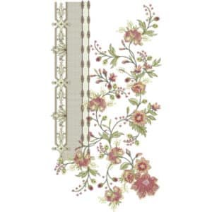 Elegant Side Border Floral Neckline Embroidery Design with Vintage Panel and Soft Blossom Vines