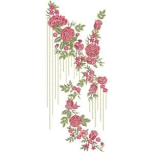 Elegant Hanging Rose Floral Neckline Embroidery Design with Cascading Chain Detail