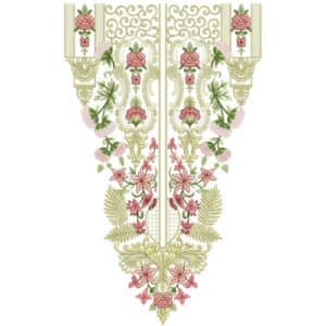 Classic Mughal Floral Neckline Embroidery Design with Ornamental Scroll and Symmetrical Pattern