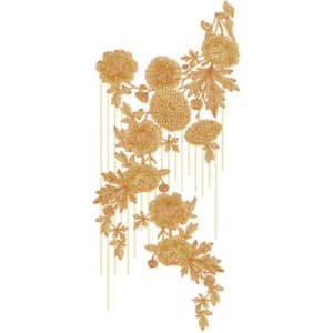 Luxury Monochrome Gold Floral Neckline Embroidery Design with Hanging Chain Detail