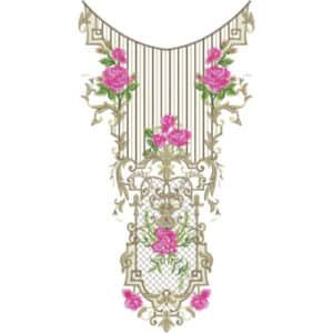 Royal Hanging Rose Neckline Embroidery Design with Vintage Ornamental Frame