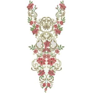 Royal Symmetrical Floral Neckline Embroidery Design with Vintage Baroque Ornament