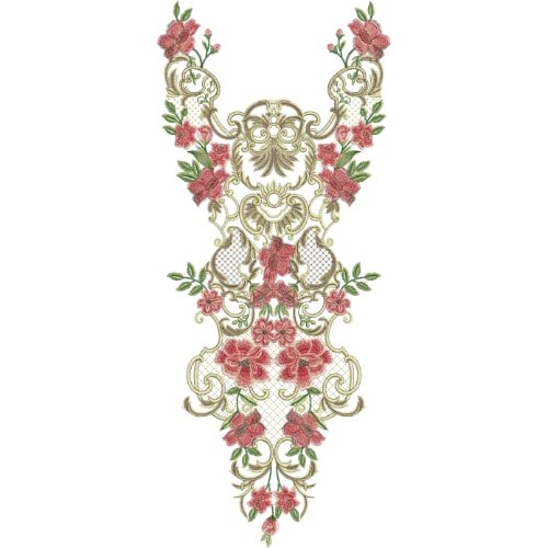 Royal Symmetrical Floral Neckline Embroidery Design with Vintage Baroque Ornament