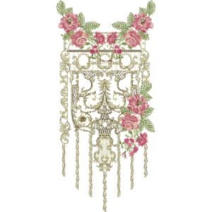 Luxury Vintage Floral Neckline Embroidery Design with Ornamental Frame and Rose Detail