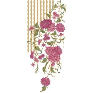 Elegant Side Floral Neckline Embroidery Design with Pink Blossoms and Chain Drop Detail