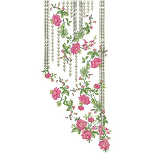Elegant Hanging Rose Neckline Embroidery Design with Vertical Chain Pattern