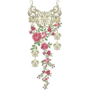 Royal Baroque Floral Neckline Embroidery Design with Hanging Ornamental Drops