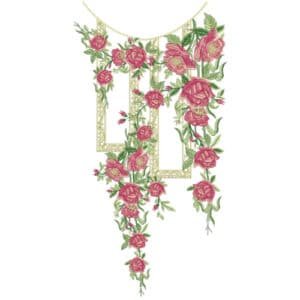 Elegant Rose Frame Neckline Embroidery Design with Cascading Floral Vines