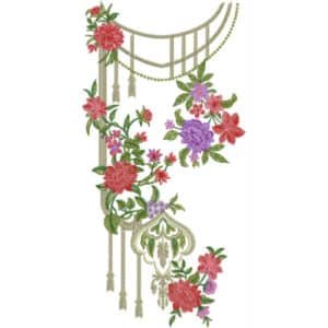 Elegant Multicolor Floral Neckline Embroidery Design with Decorative Chain Drape