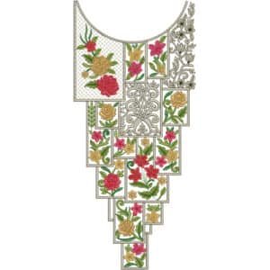 Stylish Patchwork Floral Neckline Embroidery Design with Geometric Panel Pattern