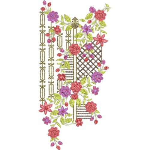 Stylish Multicolor Floral Neckline Embroidery Design with Geometric Lattice and Hanging Detail