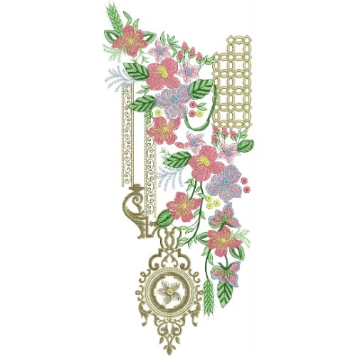 Elegant Side Floral Neckline Embroidery Design with Vintage Pendant and Net Pattern