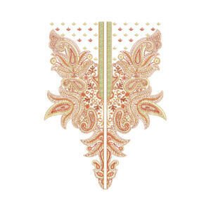 Traditional Paisley Neck Embroidery Design with Ornamental Swirl Detailing