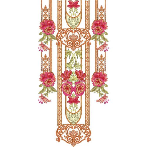 Luxury Floral Neck Embroidery Design with Ornamental Baroque Detailing