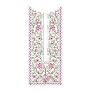 Elegant Floral U-Neck Embroidery Design with Ornamental Vine Detailing