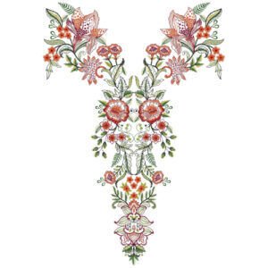 Elegant Floral Neck Embroidery Design with Botanical Vine Detailing