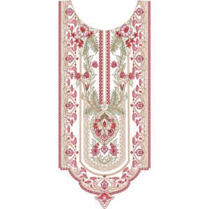 Luxury Floral U-Neck Embroidery Design with Ornamental Border Detailing