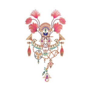 Royal Ornamental Neck Embroidery Design with Jewel Tassel Detailing