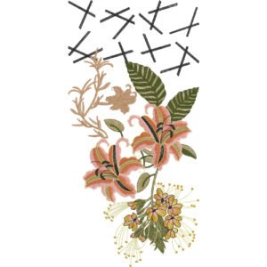 Modern Floral Neck Embroidery Design with Artistic Botanical Detailing