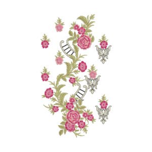 Elegant Rose Floral Neck Embroidery Design with Ornamental Vine Detailing