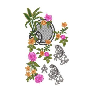 Elegant Floral Neck Embroidery Design with Ornamental Scroll Detailing