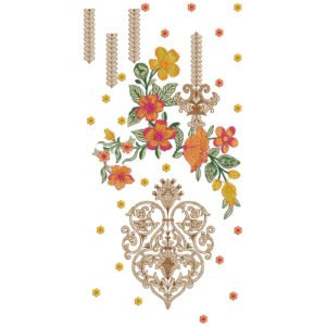 Elegant Floral Neck Embroidery Design with Ornamental Motif Detailing
