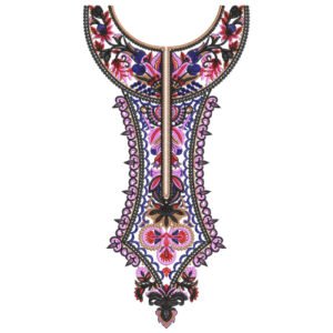 Luxury Ornamental Neck Embroidery Design with Floral Paisley Detailing