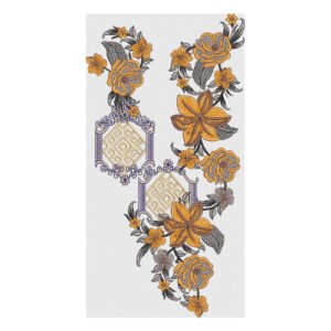 Elegant Floral Neck Embroidery Design with Geometric Ornamental Detailing