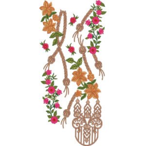 Elegant Floral Neck Embroidery Design with Ornamental Hanging Detailing