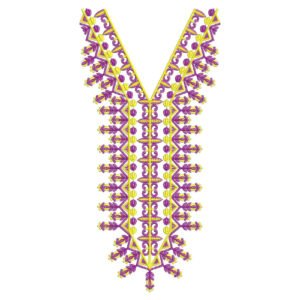Traditional Geometric V-Neck Embroidery Design with Symmetrical Border Detailing