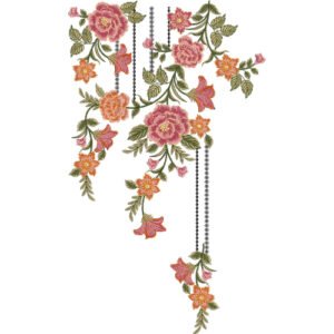 Elegant Floral Neckline Embroidery Design with Hanging Vine Pattern