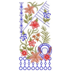 Elegant Floral Neckline Embroidery Design with Geometric Ornamental Pattern